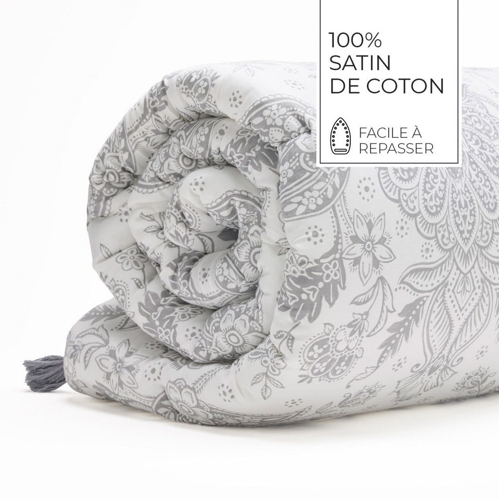 Élégance Persane - Édredon Avec Glands - Satin De Coton - Beige