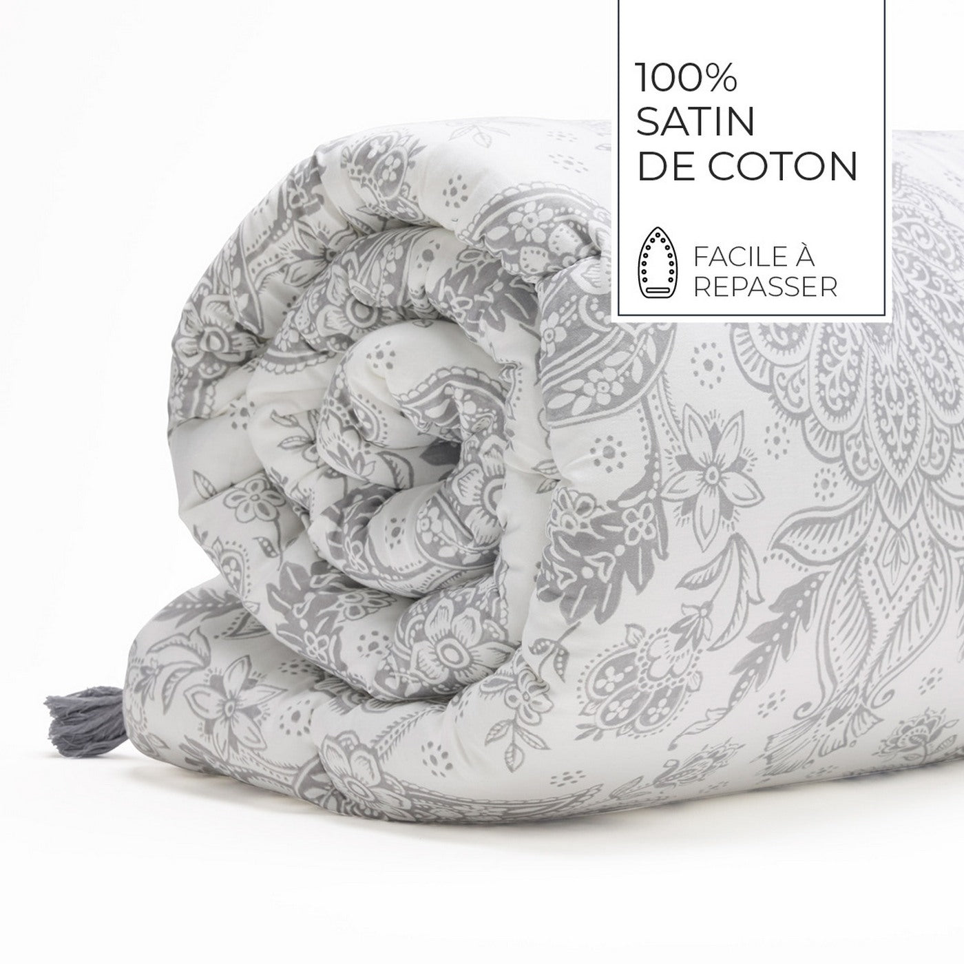Élégance Persane - Édredon Avec Glands - Satin De Coton - Beige