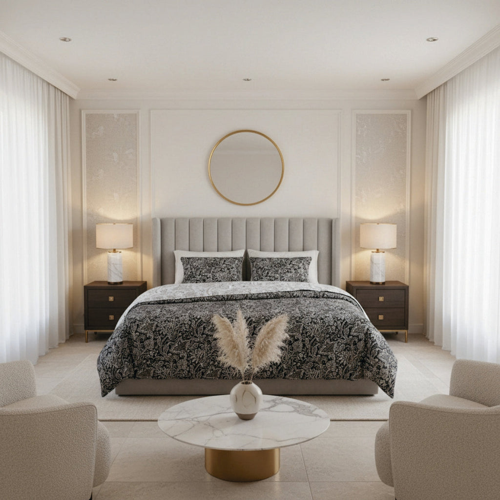 Buta - Housse De Couette + 1 Ou 2 Taie(S) D'Oreiller - Satin De Coton - Noir