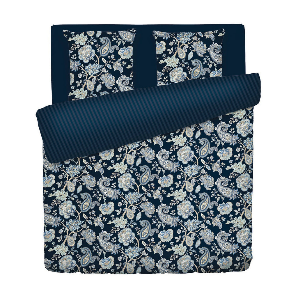 Bleu Baroque - Housse De Couette + 1 Ou 2 Taie(S) D'Oreiller - Satin De Coton - Bleu Foncé