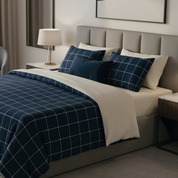 Aurélie - Housse De Couette + 1 Ou 2 Taie(S) D'Oreiller - Satin De Coton - Bleu Foncé