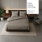 Lucien - Housse De Couette + 1 Ou 2 Taie(S) D'Oreiller - Satin De Coton - Taupe