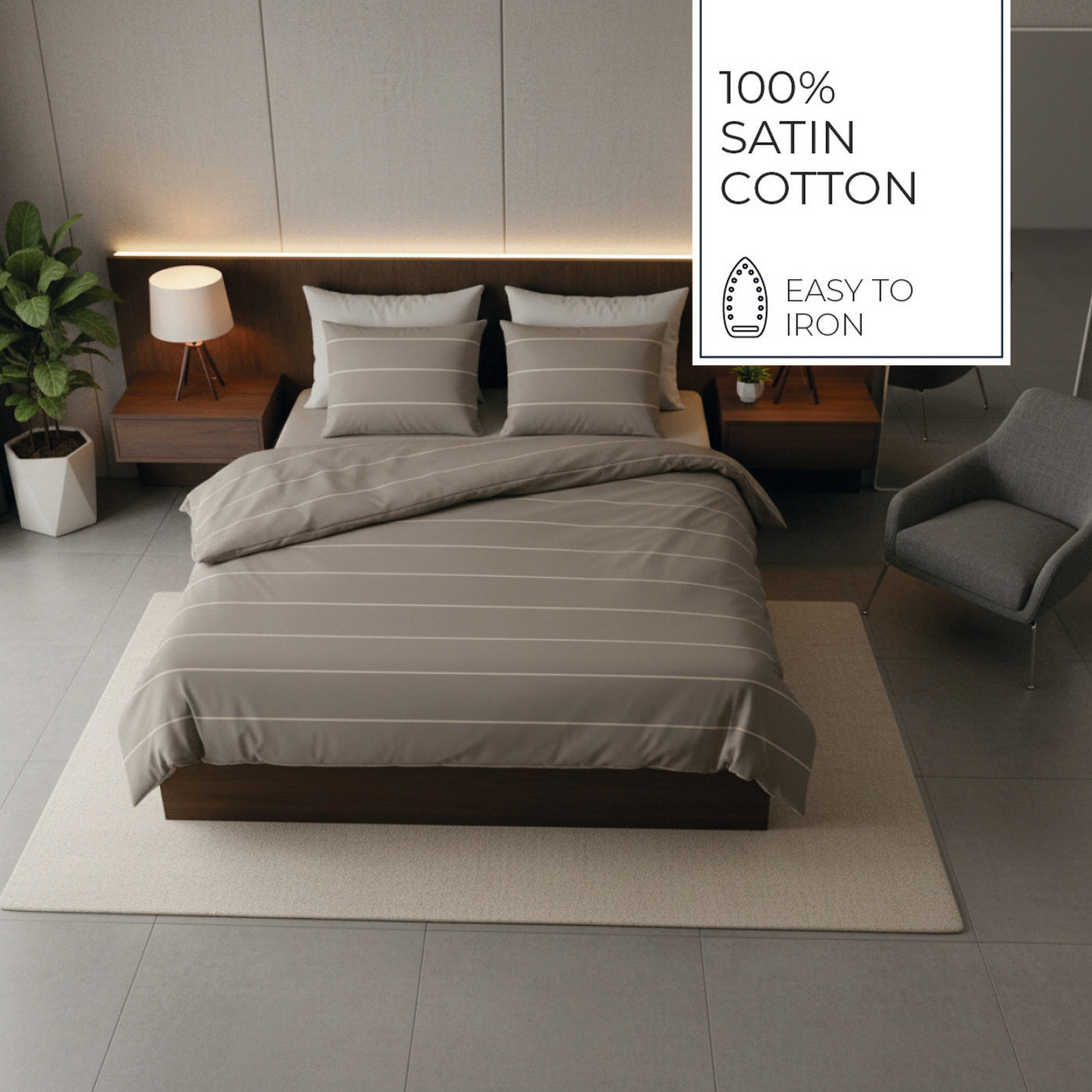 Lucien - Housse De Couette + 1 Ou 2 Taie(S) D'Oreiller - Satin De Coton - Taupe
