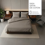 Lucien - Housse De Couette + 1 Ou 2 Taie(S) D'Oreiller - Satin De Coton - Taupe