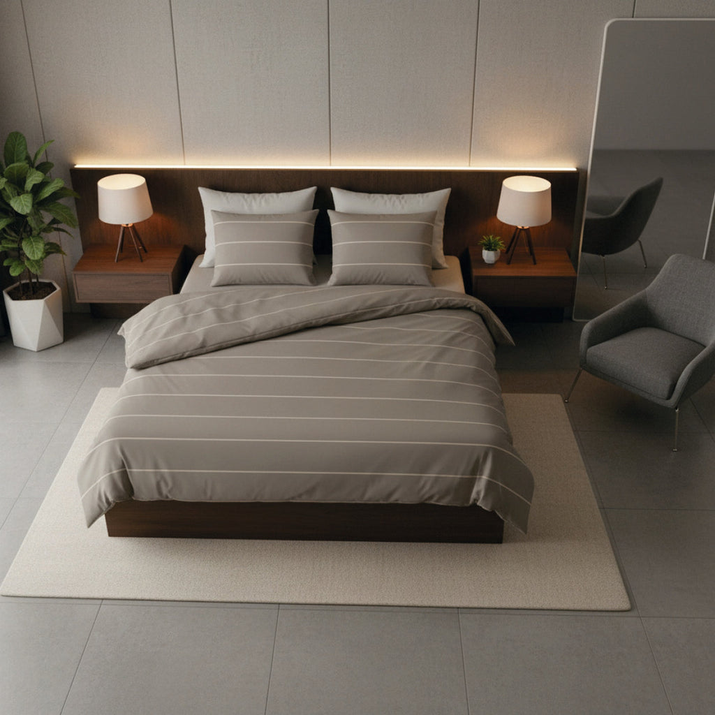 Lucien - Housse De Couette + 1 Ou 2 Taie(S) D'Oreiller - Satin De Coton - Taupe