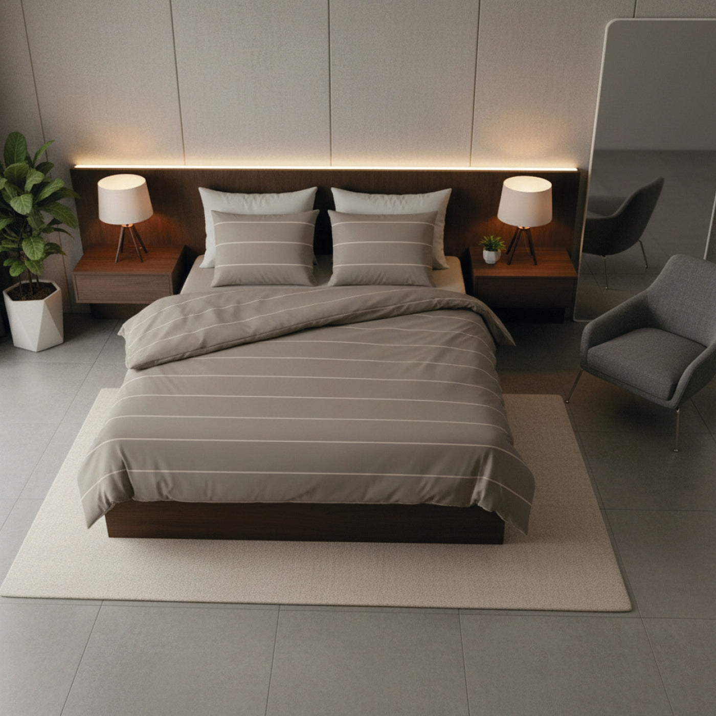 Lucien - Housse De Couette + 1 Ou 2 Taie(S) D'Oreiller - Satin De Coton - Taupe