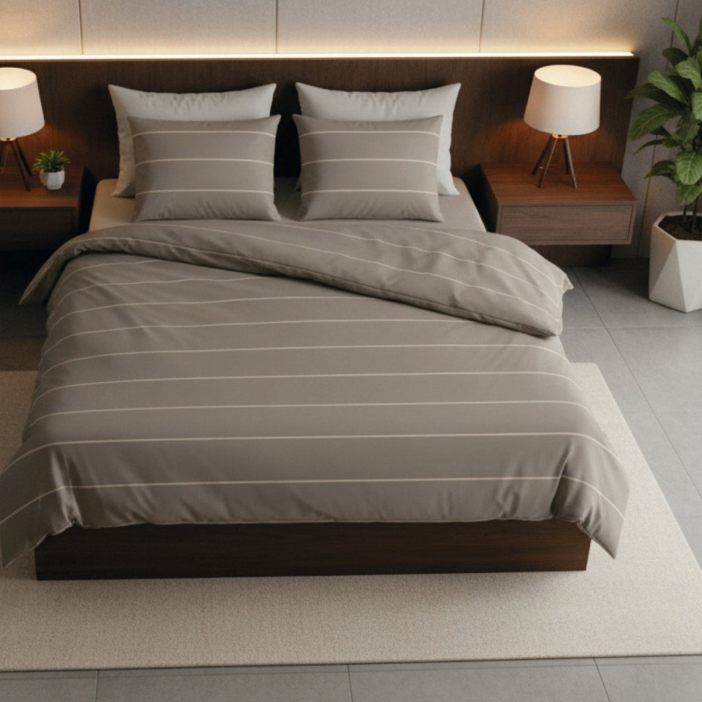 Lucien - Housse De Couette + 1 Ou 2 Taie(S) D'Oreiller - Satin De Coton - Taupe