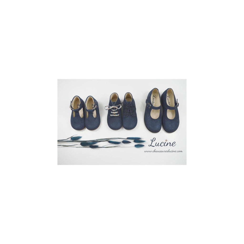 Chaussures Bottillons Charlie - Cuir Marine Pois Irisés - Fille