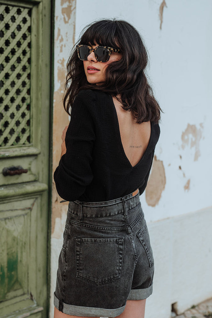 Blouse Lila Noir Coton