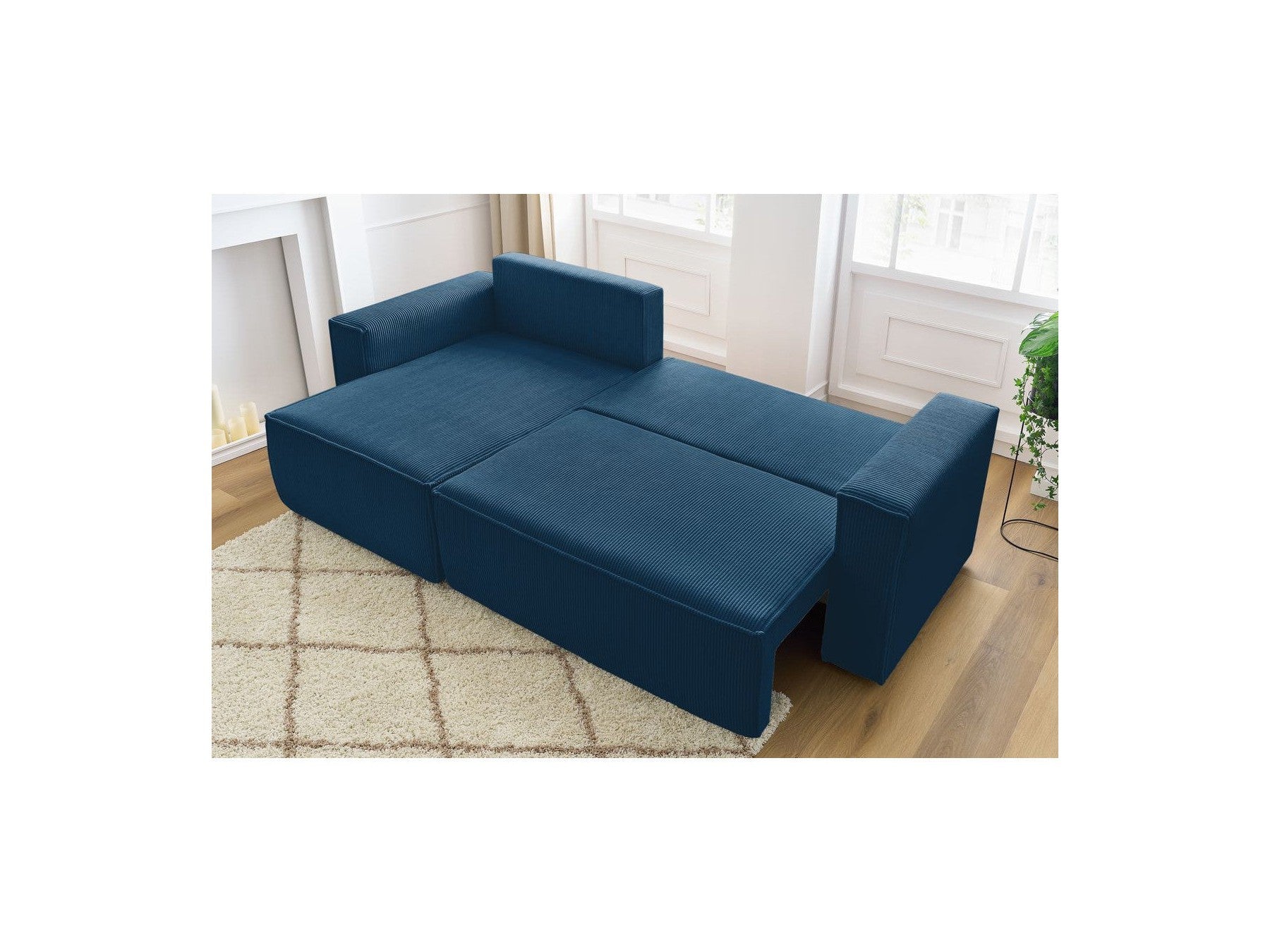 Nihad - Canapé D'Angle Réversible Convertible Coffre - Velours Côtelé