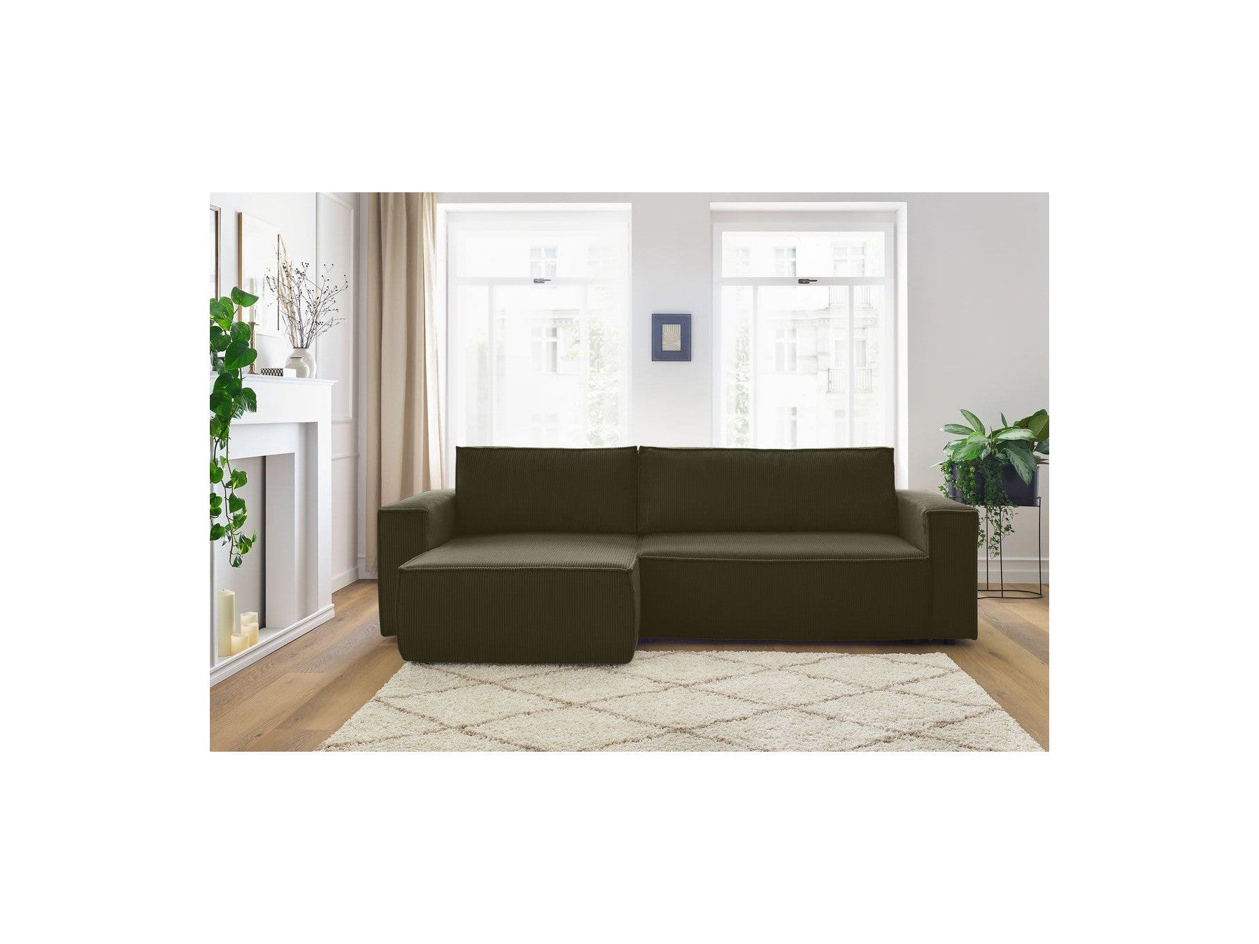 Nihad - Canapé D'Angle Réversible Convertible Coffre - Velours Côtelé
