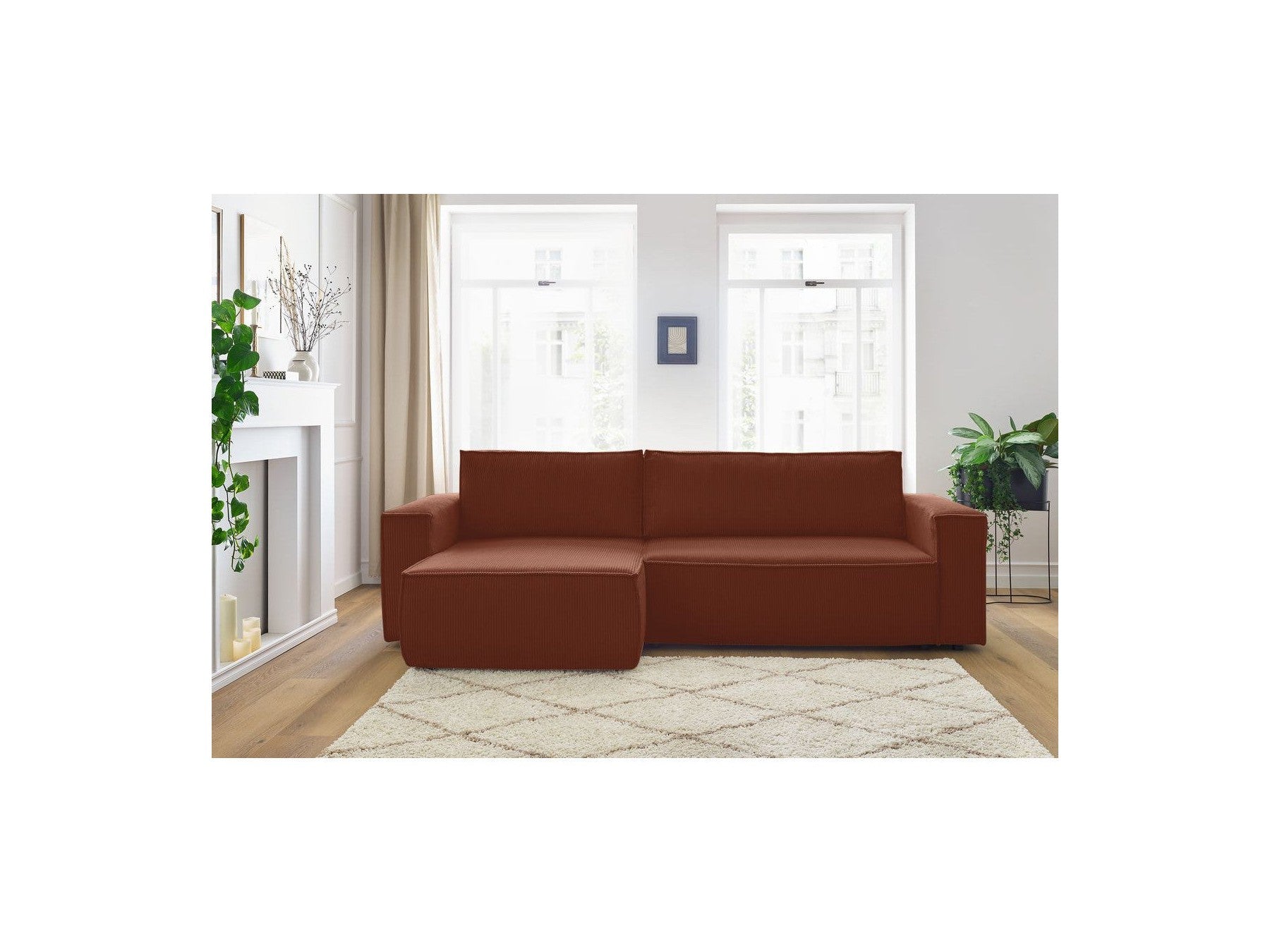 Nihad - Canapé D'Angle Réversible Convertible Coffre - Velours Côtelé