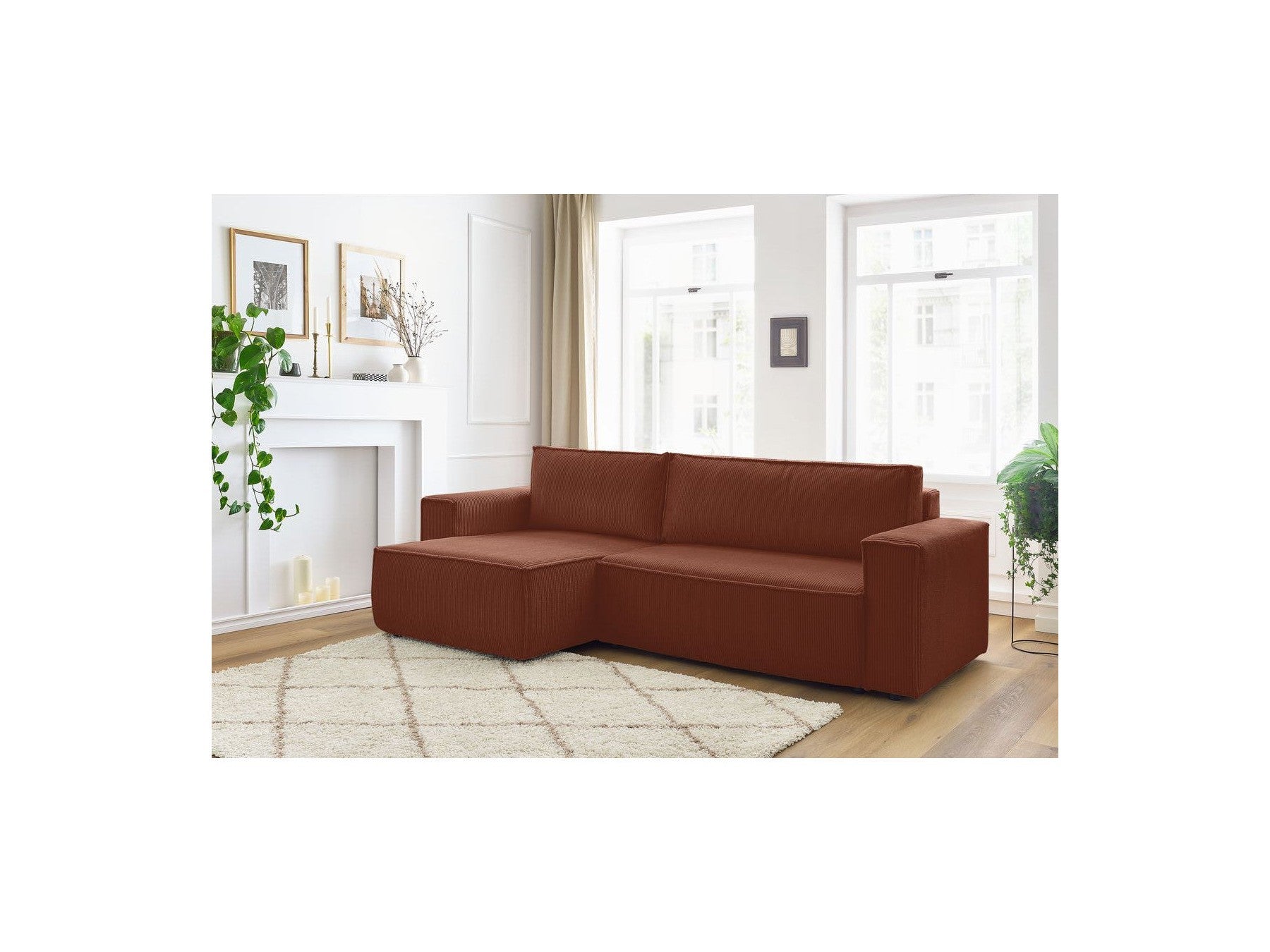 Nihad - Canapé D'Angle Réversible Convertible Coffre - Velours Côtelé