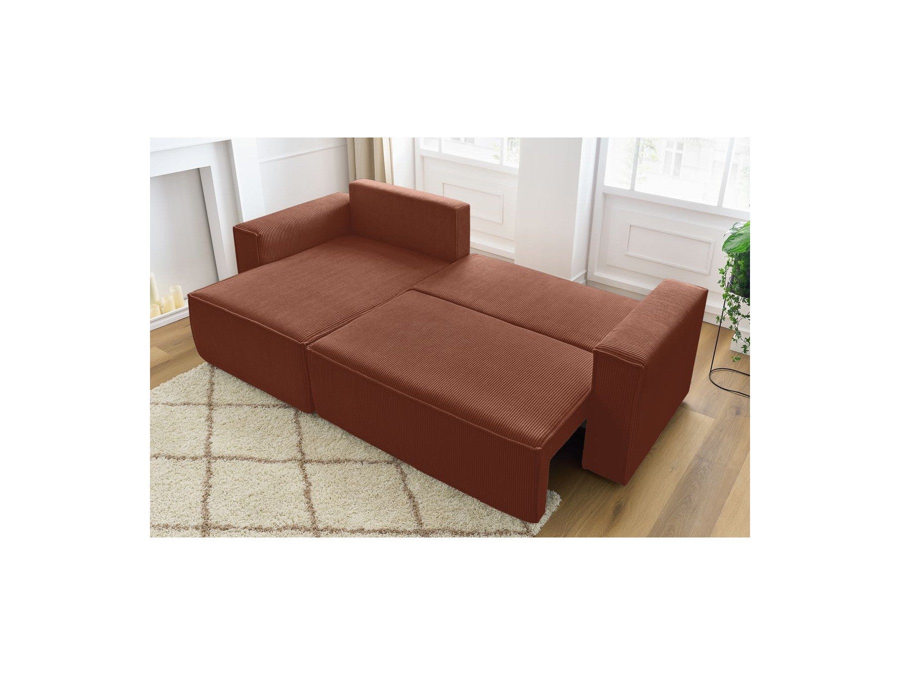 Nihad - Canapé D'Angle Réversible Convertible Coffre - Velours Côtelé