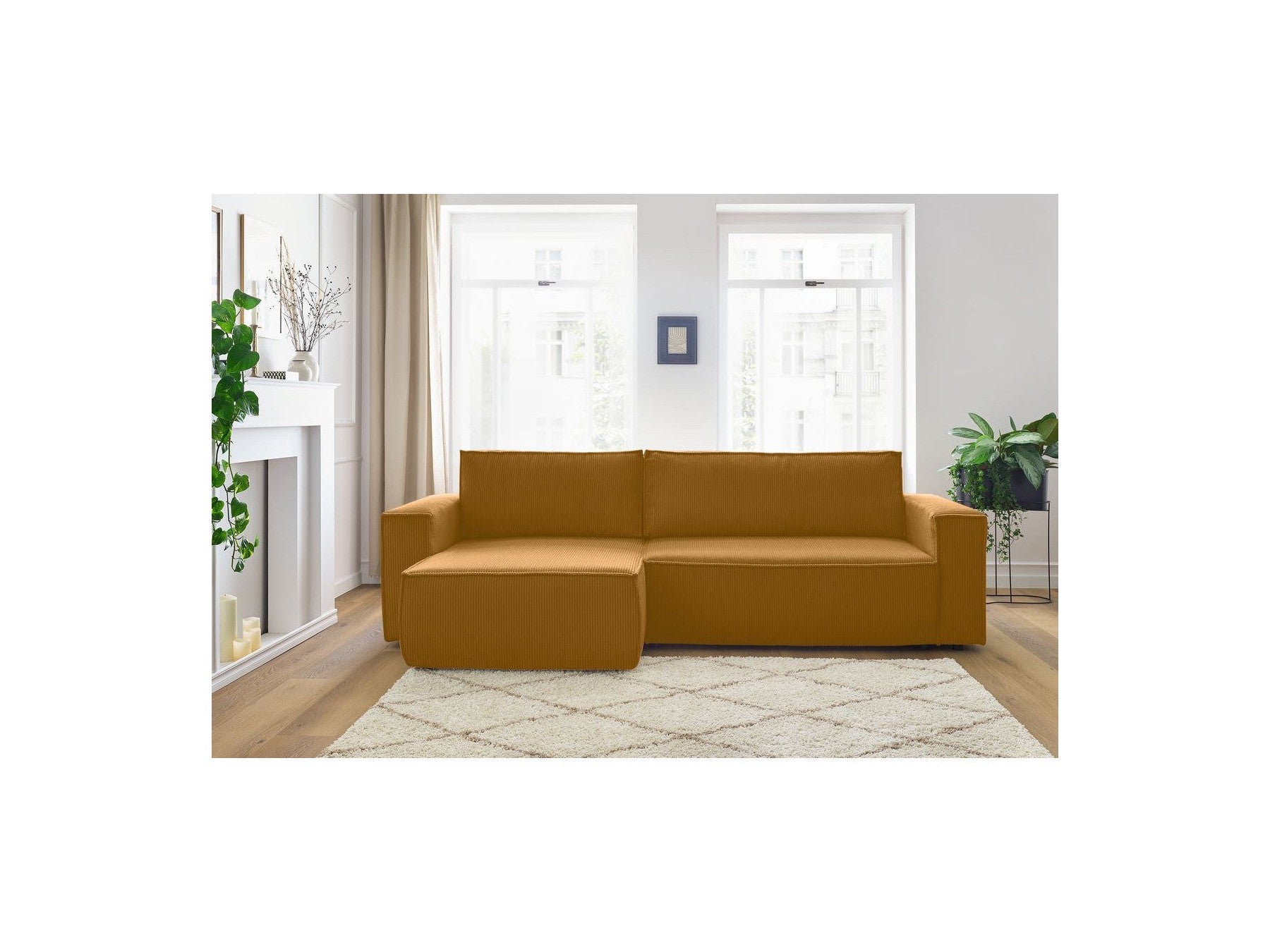 Nihad - Canapé D'Angle Réversible Convertible Coffre - Velours Côtelé