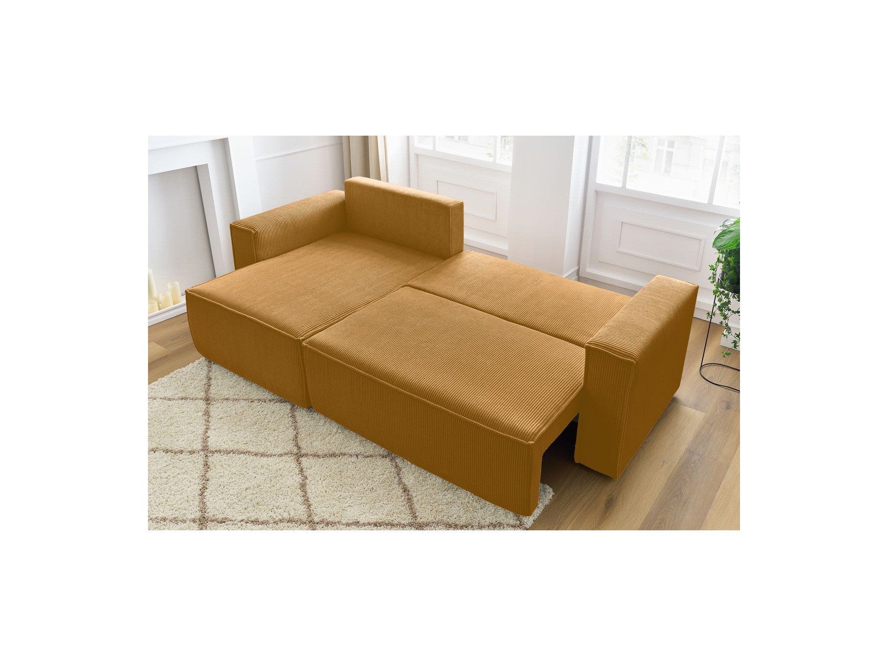Nihad - Canapé D'Angle Réversible Convertible Coffre - Velours Côtelé