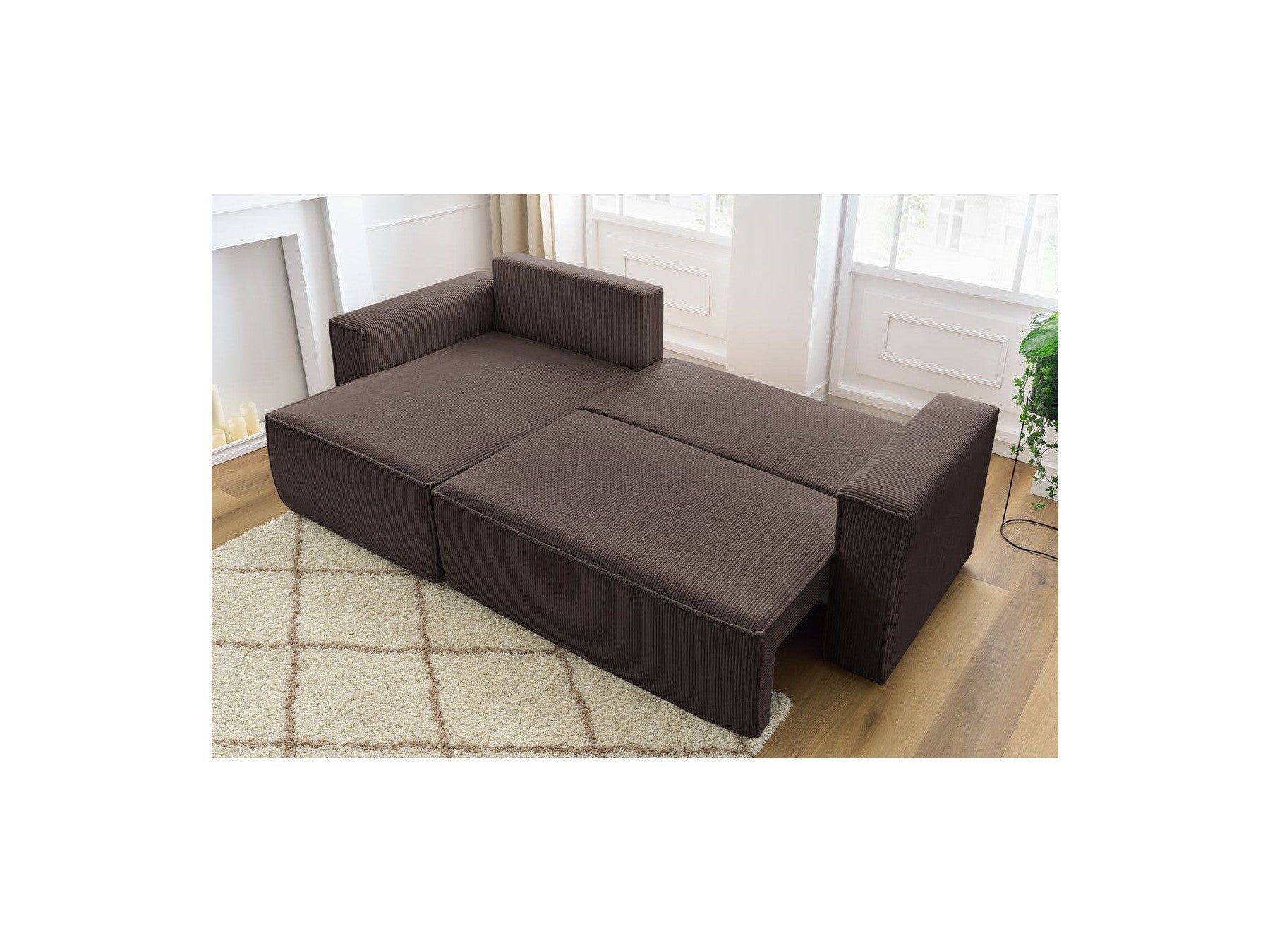 Nihad - Canapé D'Angle Réversible Convertible Coffre - Velours Côtelé