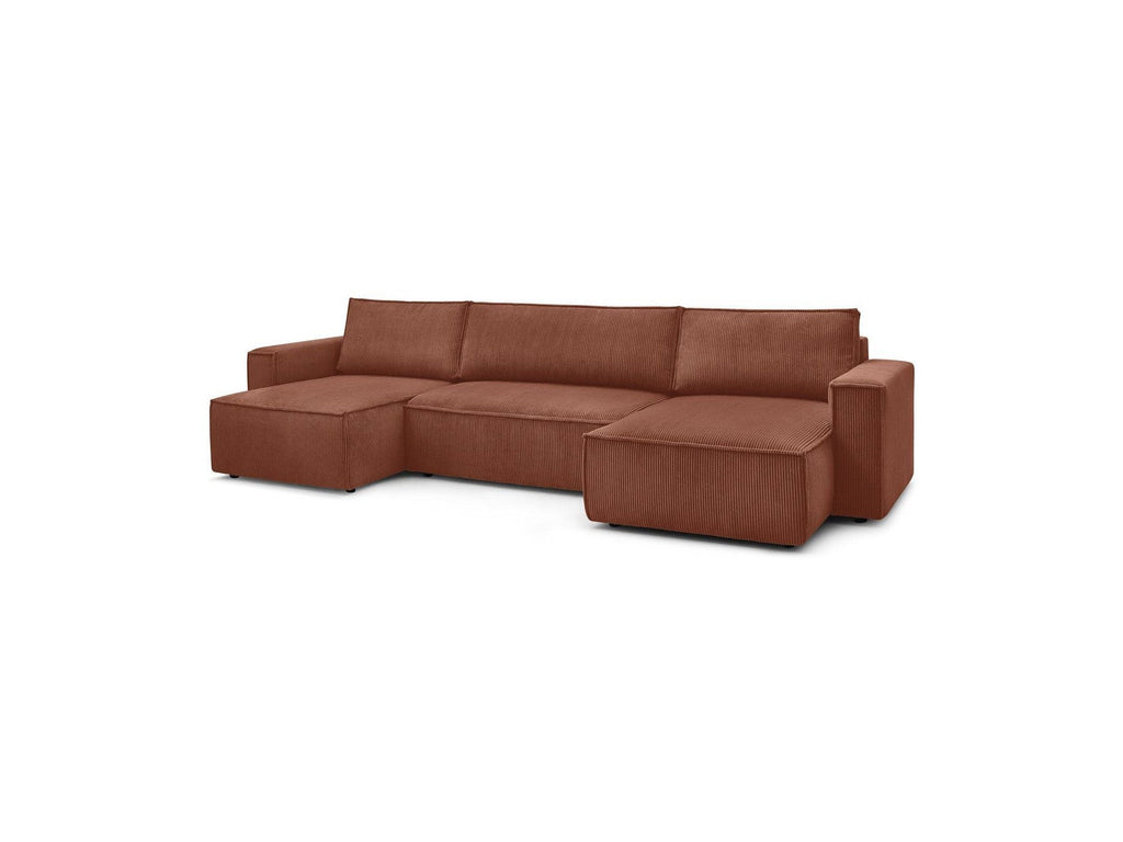 Nihad - Canapé Panoramique Convertible Coffre - Tissu Velours Côtelé