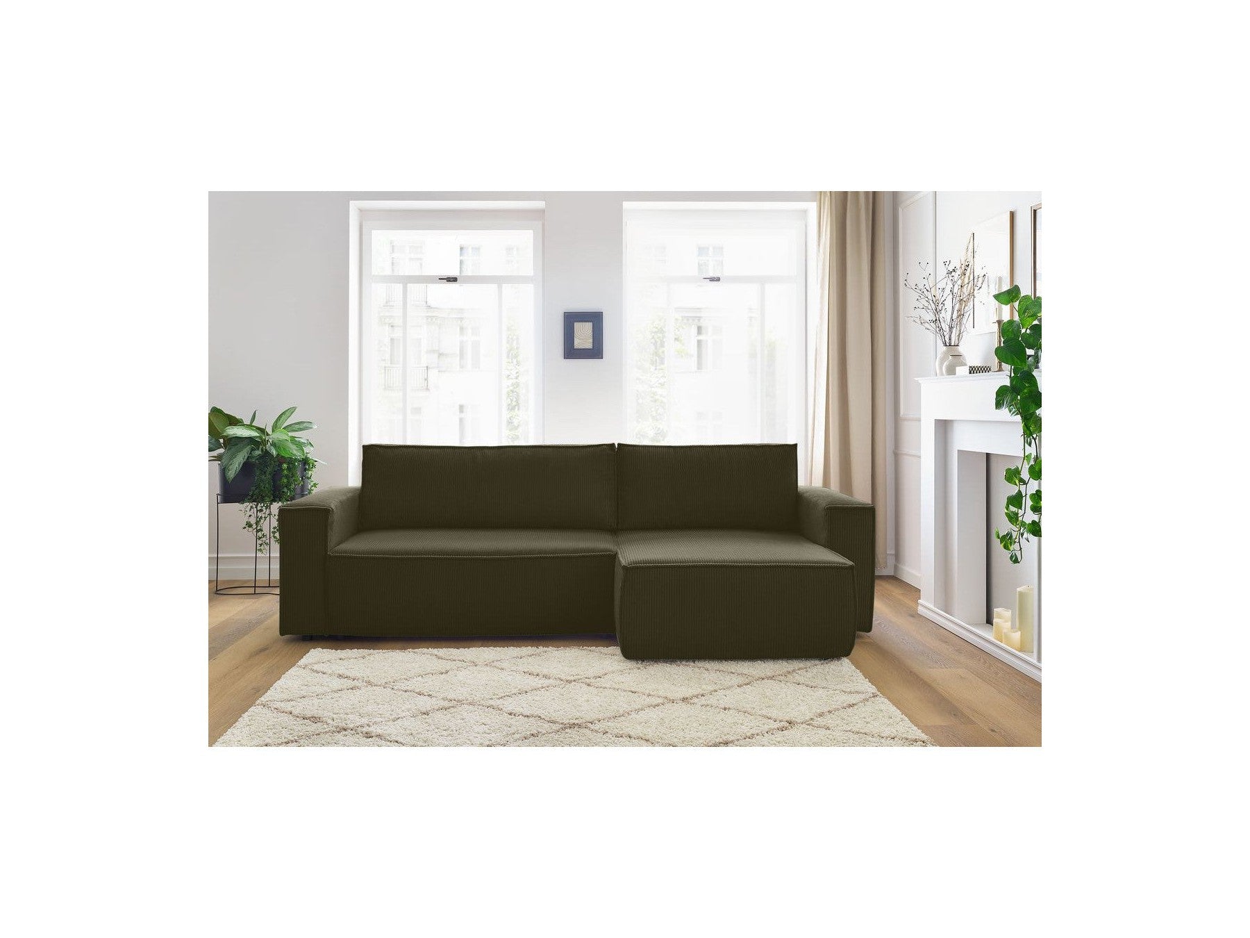 Nihad - Canapé D'Angle Réversible Convertible Coffre - Velours Côtelé