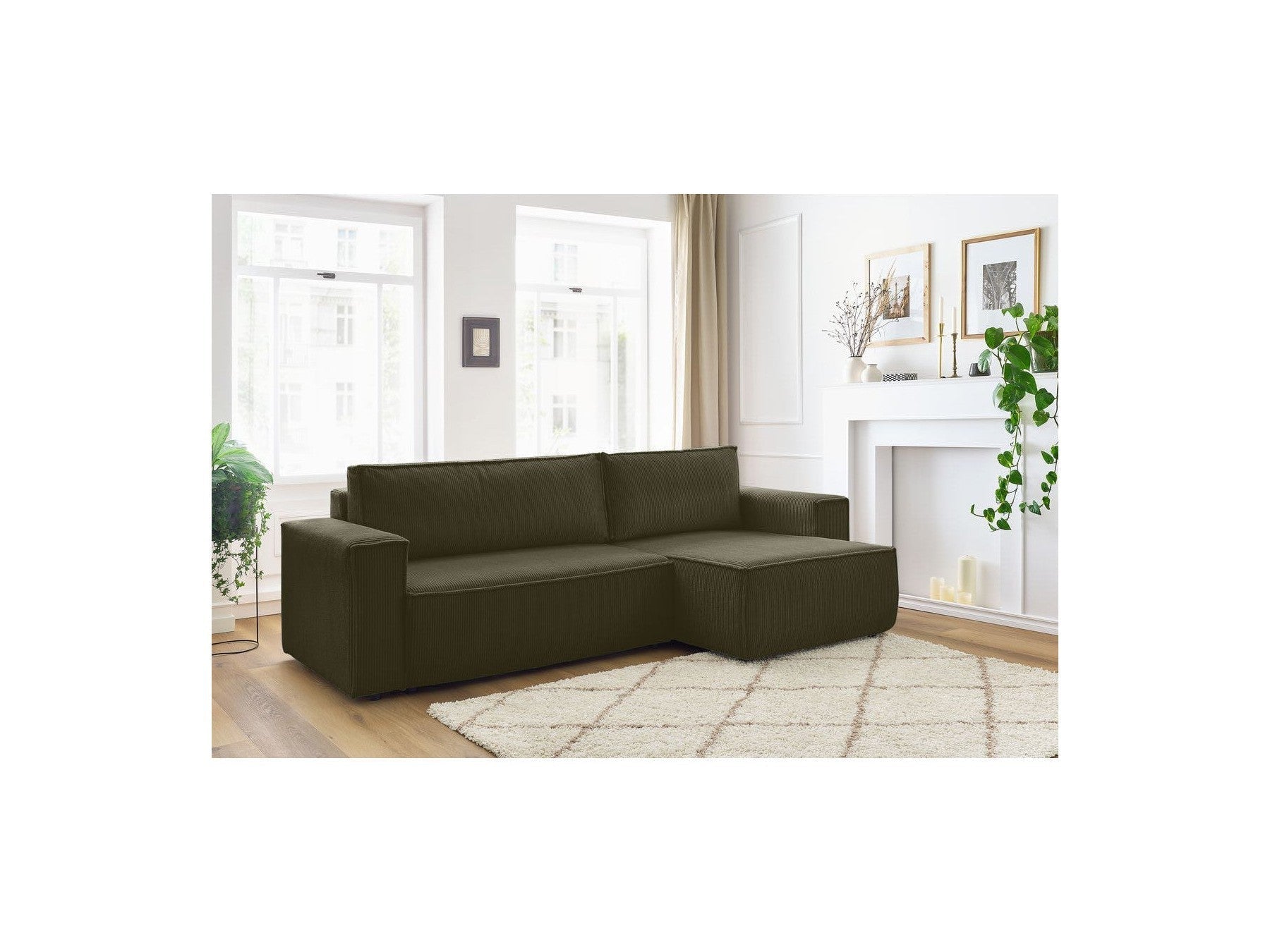 Nihad - Canapé D'Angle Réversible Convertible Coffre - Velours Côtelé