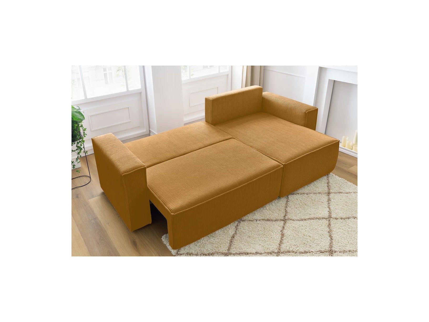 Nihad - Canapé D'Angle Réversible Convertible Coffre - Velours Côtelé