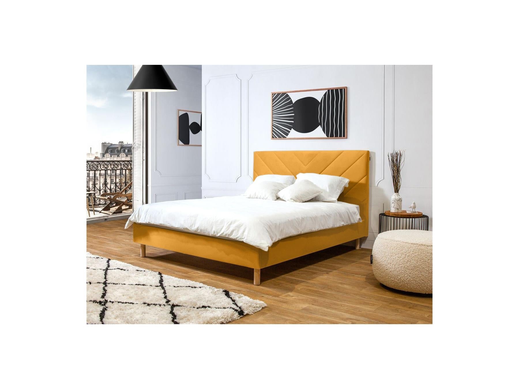 Romane - Lit Avec Lattes Massives - Tissu Velours