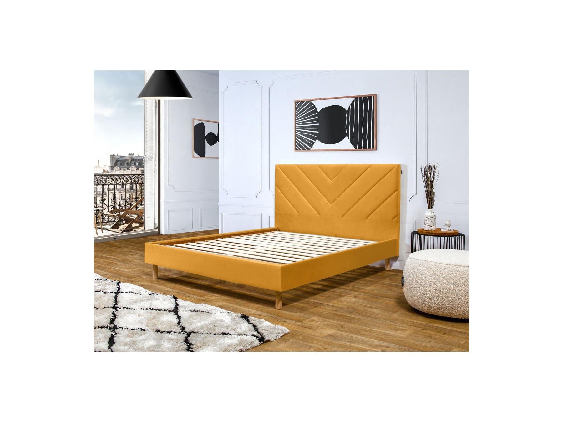Romane - Lit Avec Lattes Massives - Tissu Velours