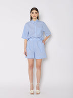 Short Raye Avec Strass - Light-Blue