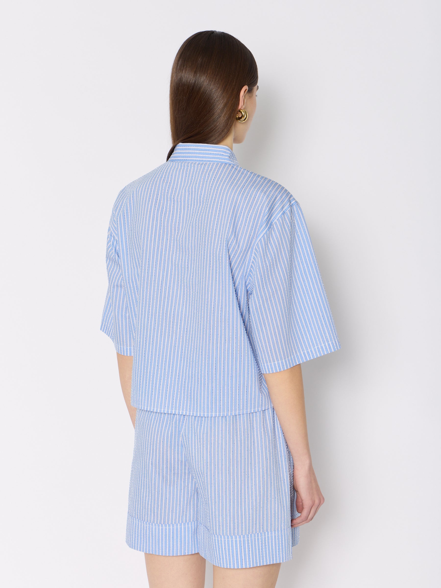 Short Raye Avec Strass - Light-Blue