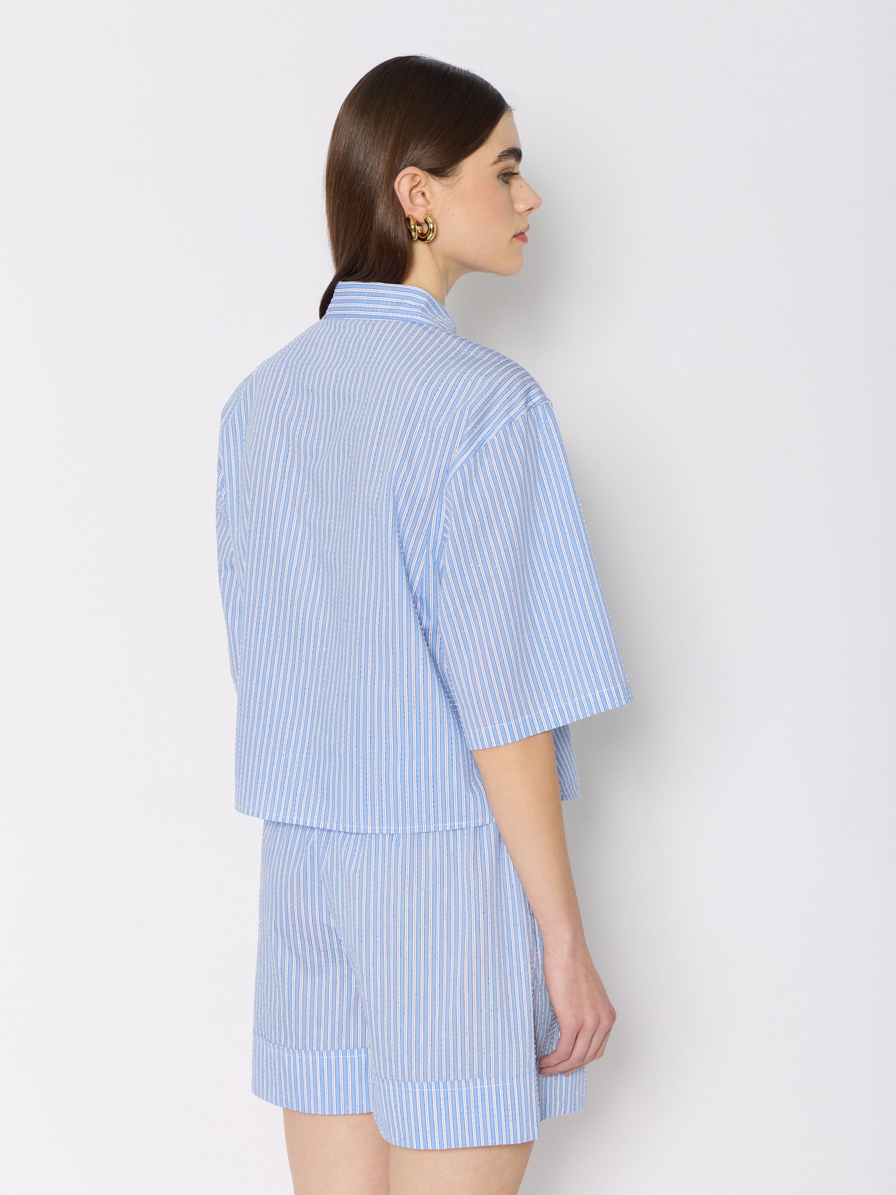 Short Raye Avec Strass - Light-Blue