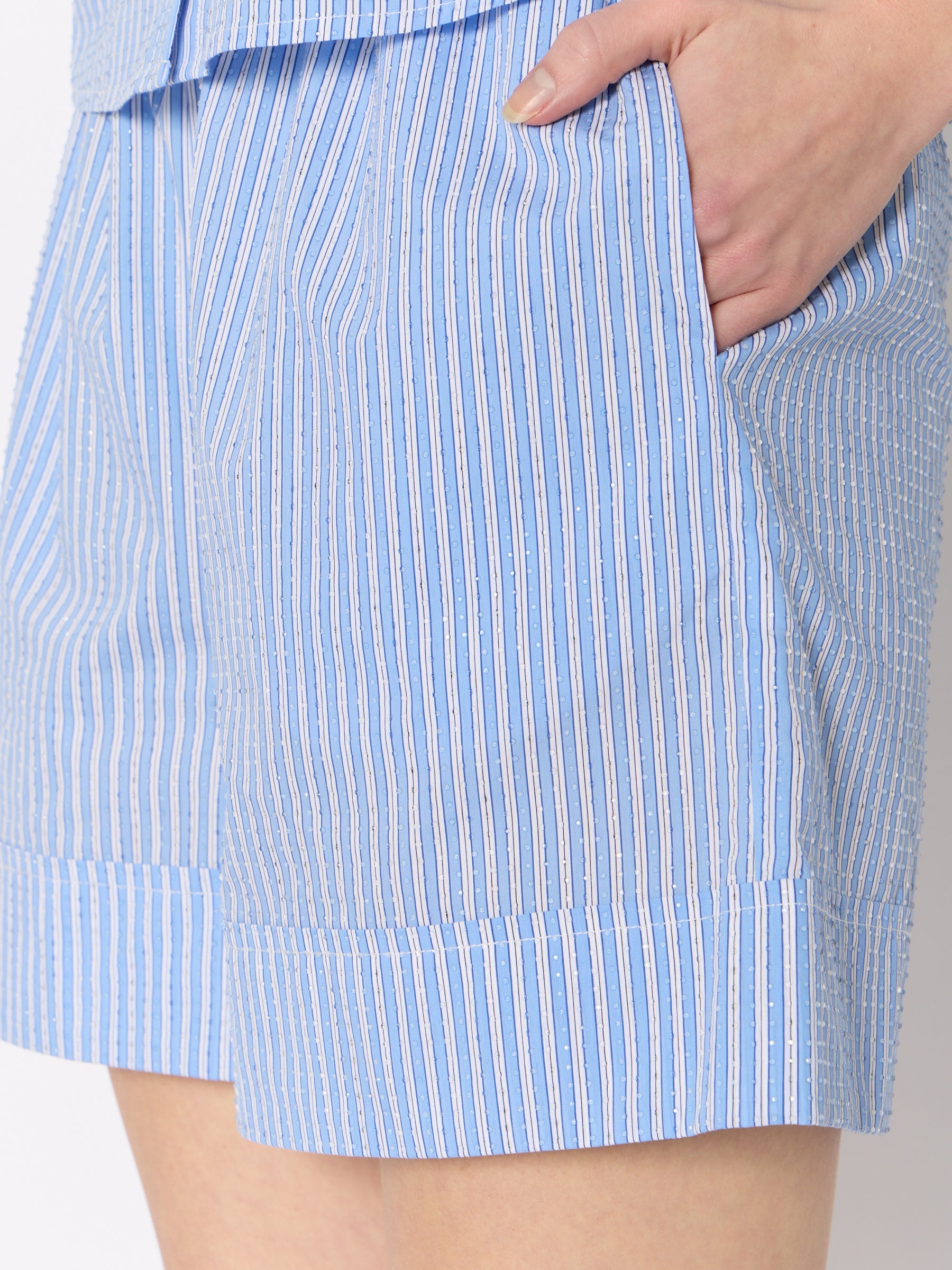 Short Raye Avec Strass - Light-Blue