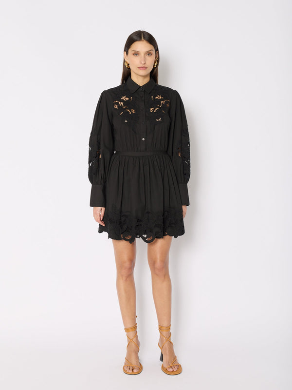 Robe Chemise Courte Ml Brodee - Black