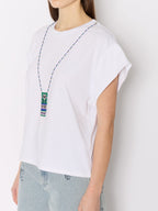 Tshirt Avec Collier Perles - White