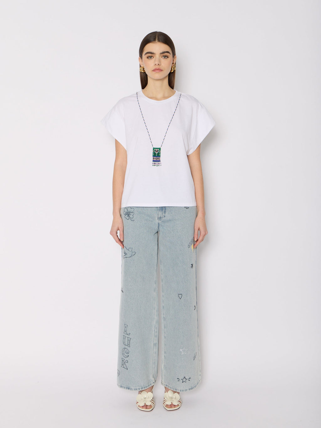 Tshirt Avec Collier Perles - White