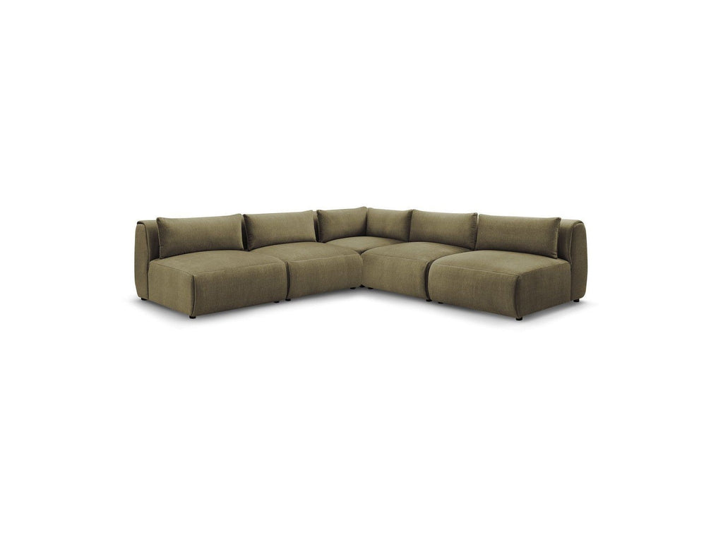 Jeanne - Canapé D'Angle Fixe Modulable - Tissu Velours Avec 4 Chauffeuses Et 1 Angle