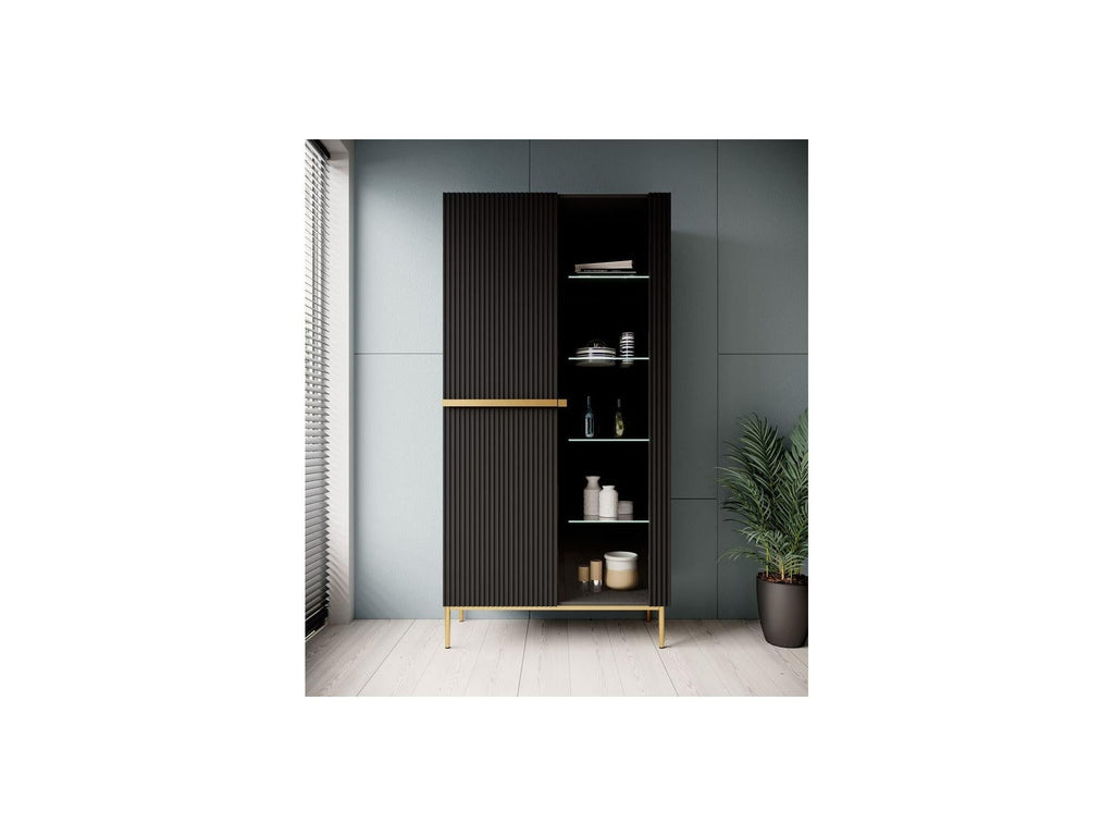 Kasha - Meuble Vitrine 2 Portes - Pieds Or