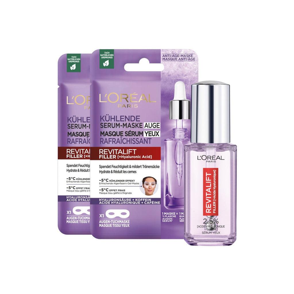 L'Oréal Paris - Rituel Soins Yeux Anti-Rides Acide Hyaluronique : 1 Sérum Yeux + 2 Masques Tissus Yeux