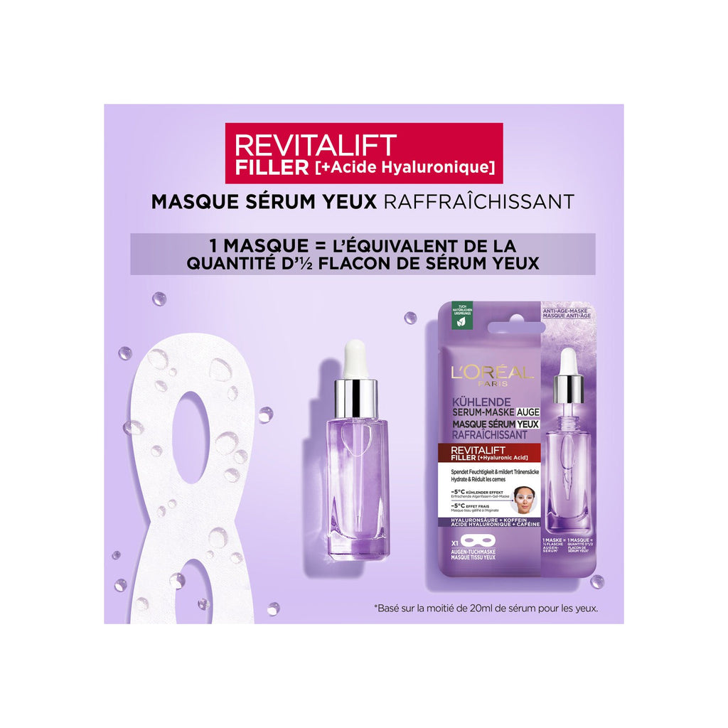 L'Oréal Paris - Rituel Soins Yeux Anti-Rides Acide Hyaluronique : 1 Sérum Yeux + 2 Masques Tissus Yeux