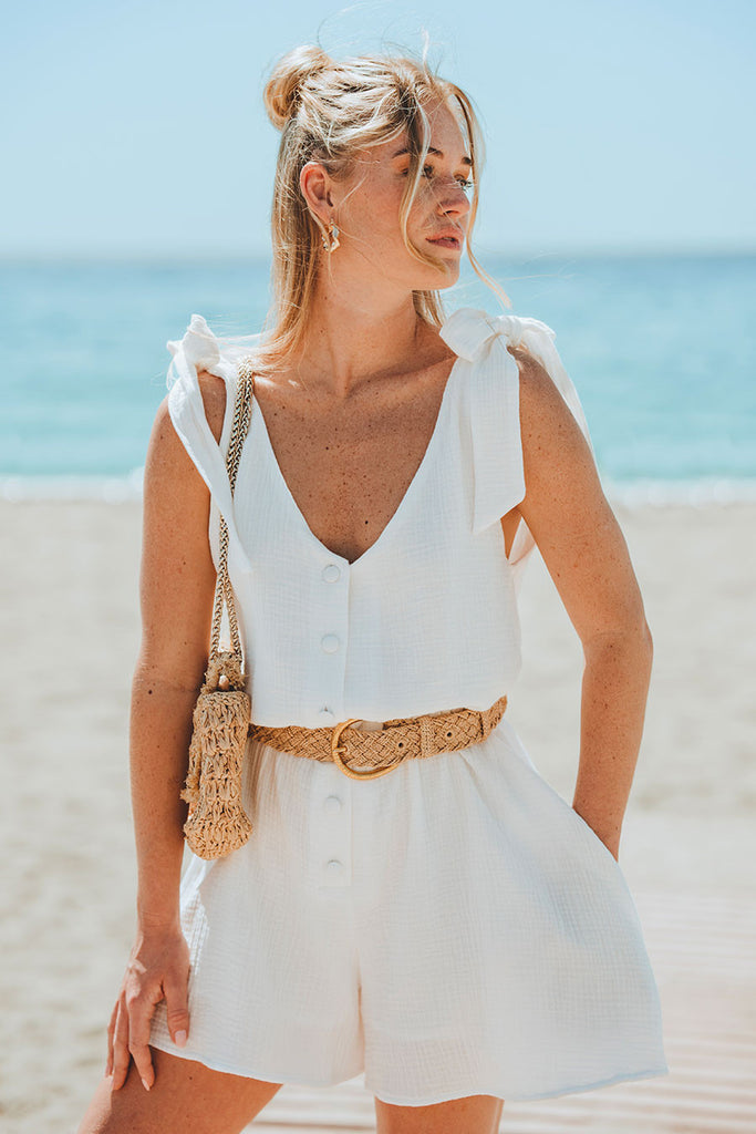 Combishort Fleurine Blanc Coton