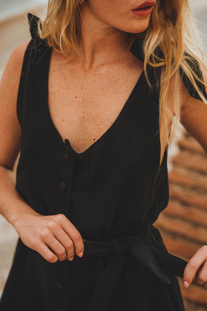 Combishort Fleurine Noir Coton