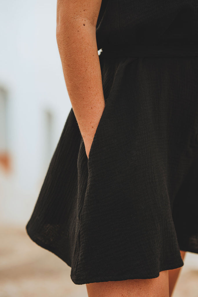 Combishort Fleurine Noir Coton