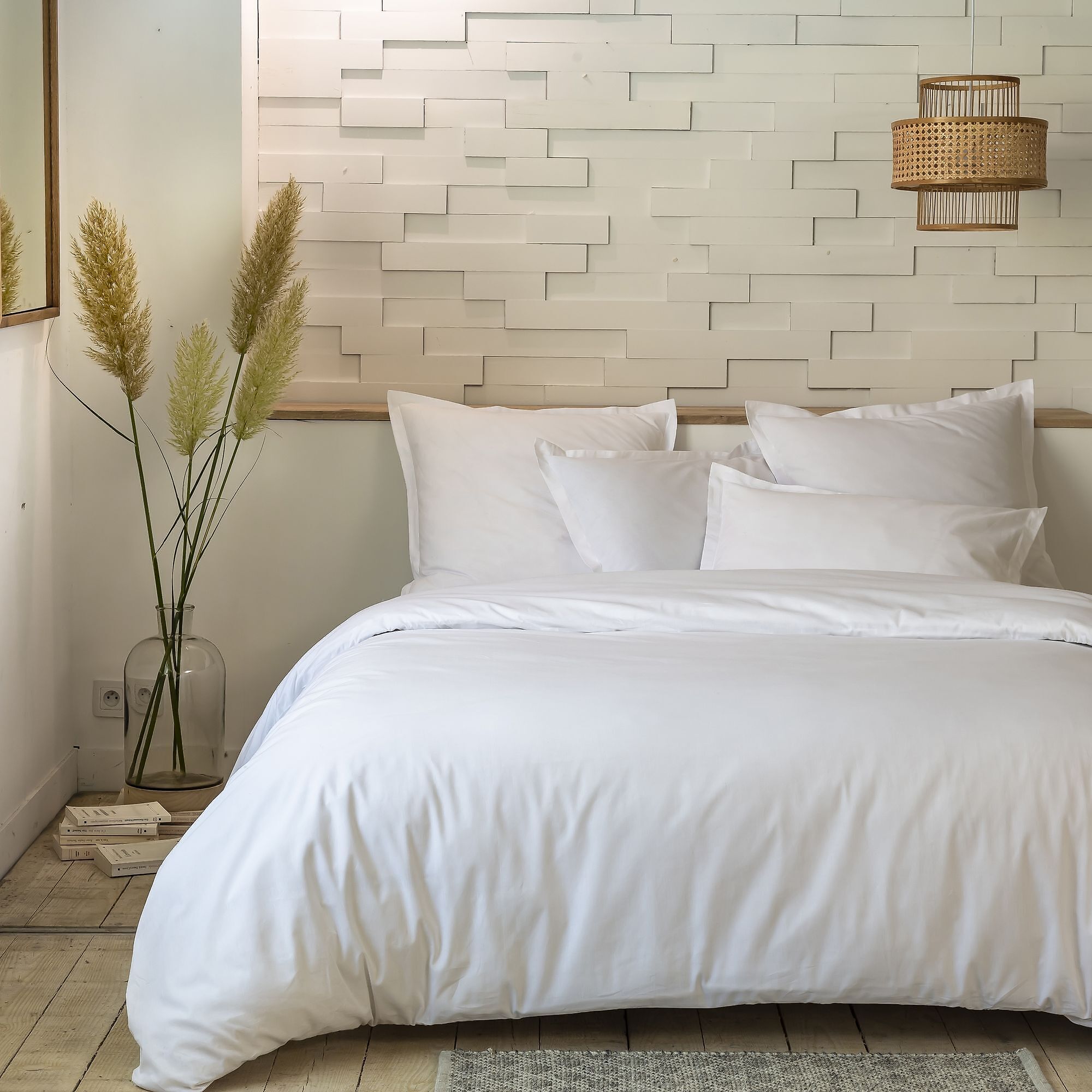 Parure Housse De Couette Mura - 100% Percale De Coton 80Fils - Blanc Pur