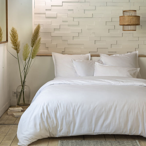 Parure Housse De Couette Mura - 100% Percale De Coton 80Fils - Blanc Pur