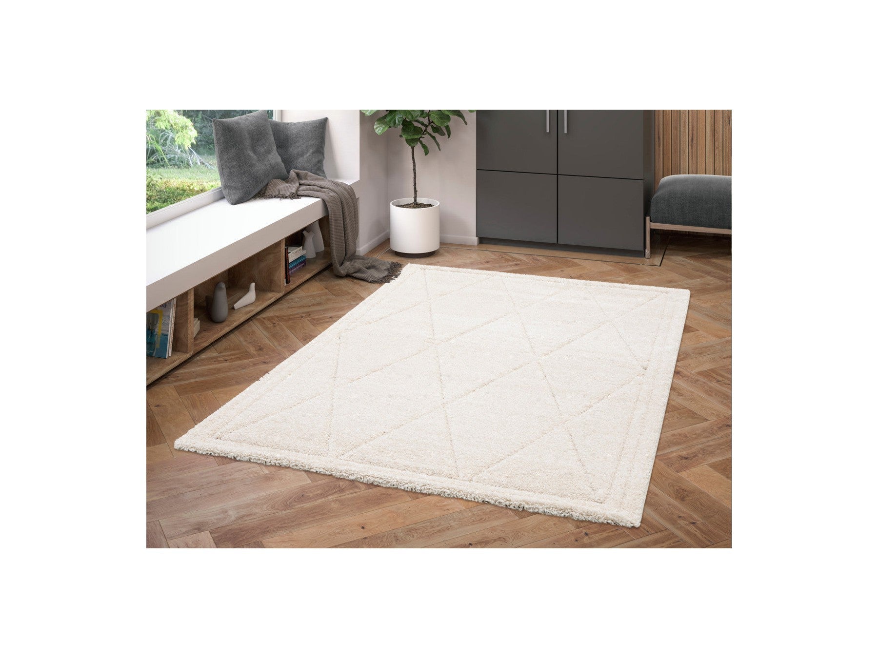Amel - Tapis Poils Ras - Motif Graphique - Beige