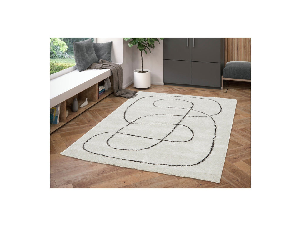 Laure - Tapis Poils Ras - Motif Abstrait - Blanc