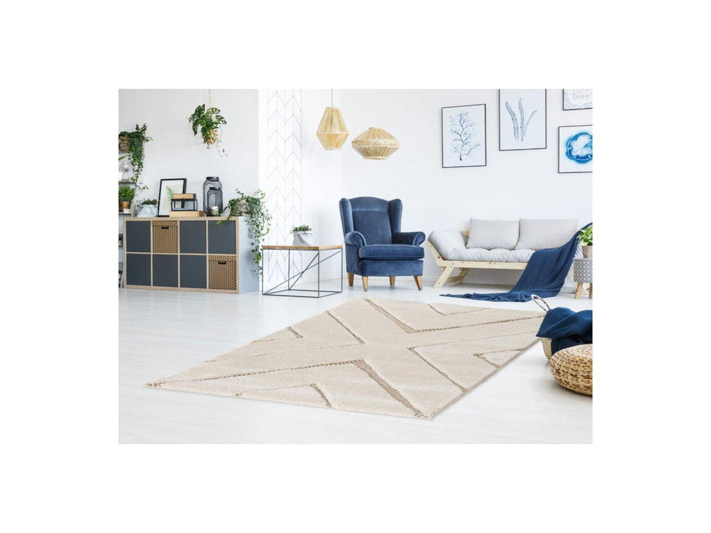 Rachida - Tapis Poils Ras - Motif Graphique - Beige