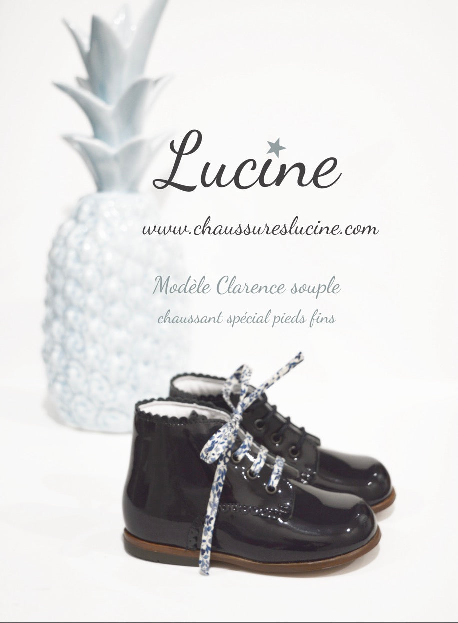 Chaussures Bottillons Souples Clarence Frisettes - Vernis Marine - Fille