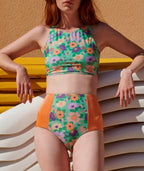 Culotte De Bain Jaws - Flower Aqua-Shiny Orange