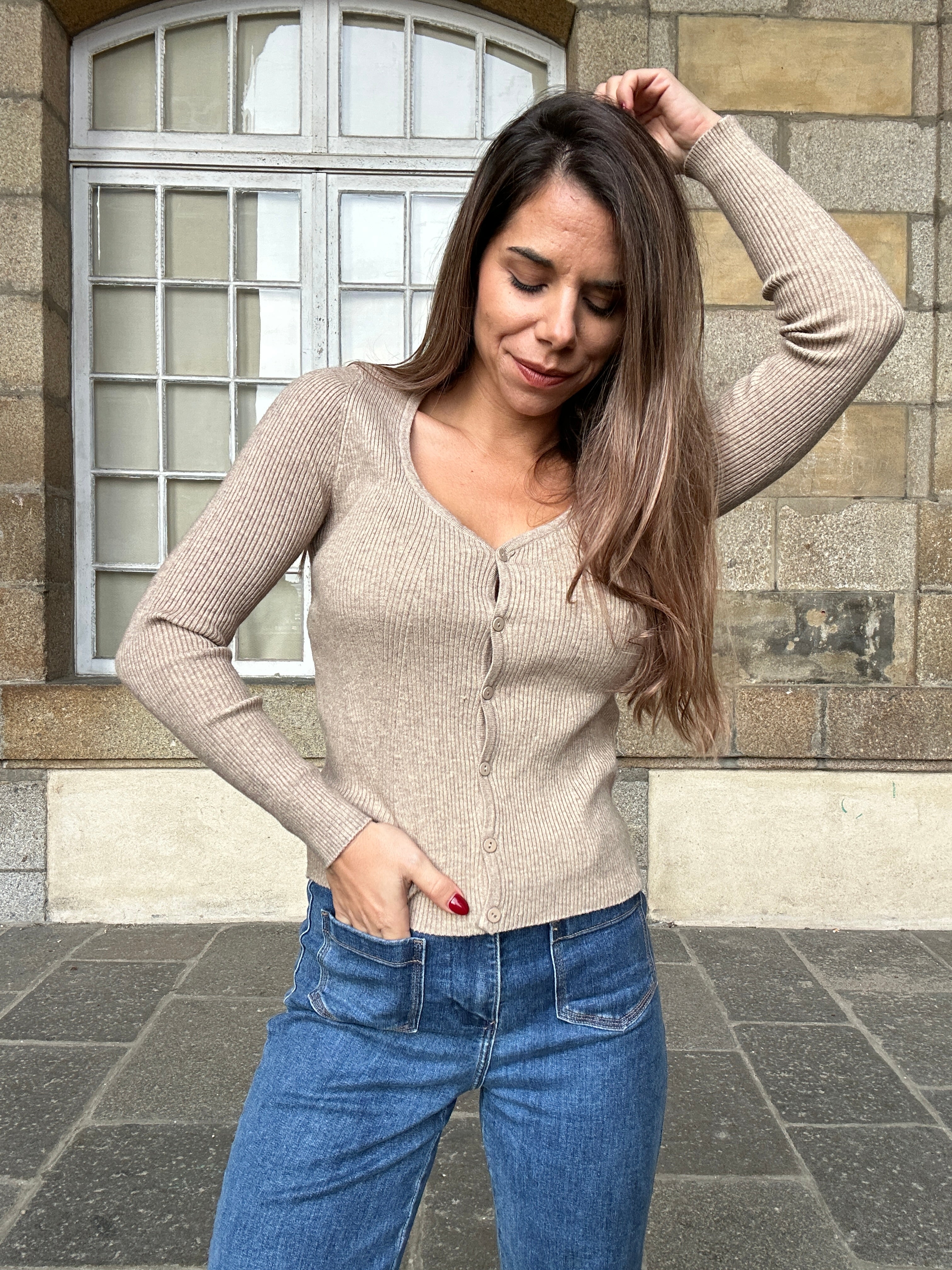 Cardigan Fin Louise Taupe