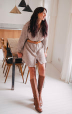 Robe Lison Pied De Poule Camel
